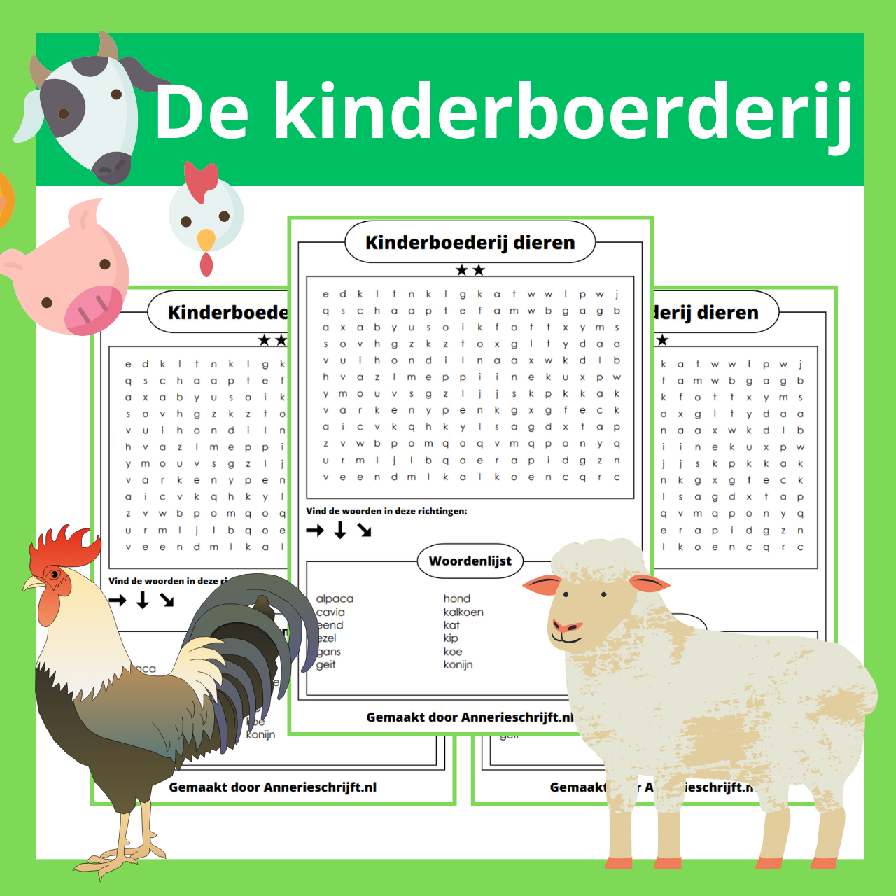 Kinderboerderij dieren woordzoeker