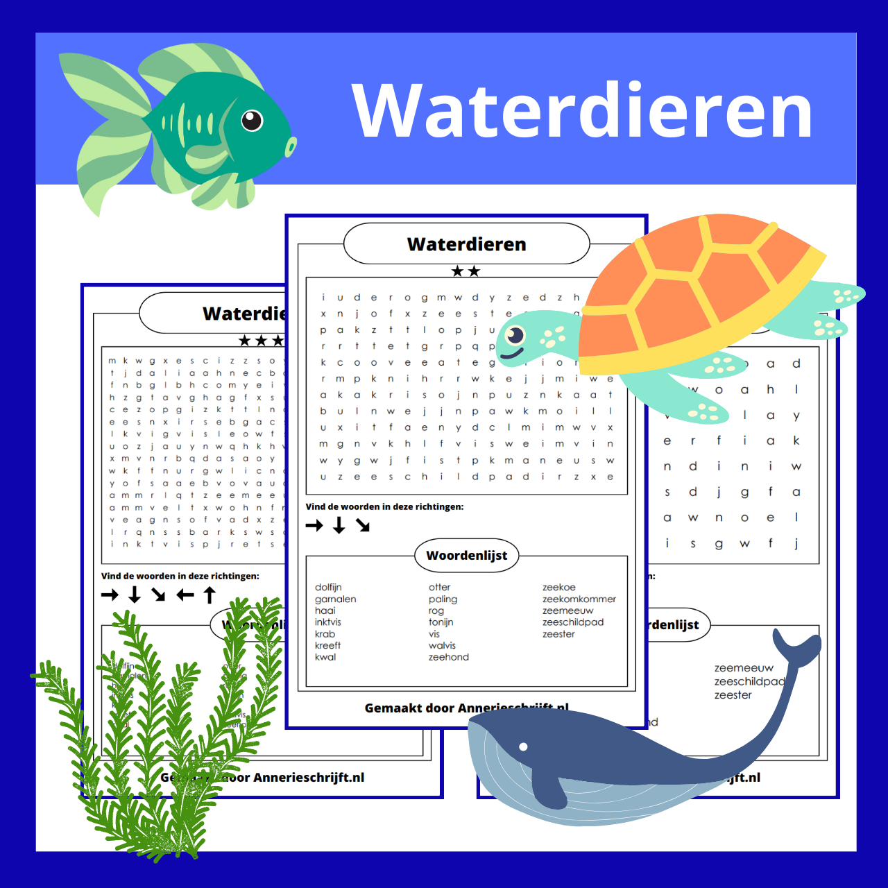 Waterdieren woordzoeker