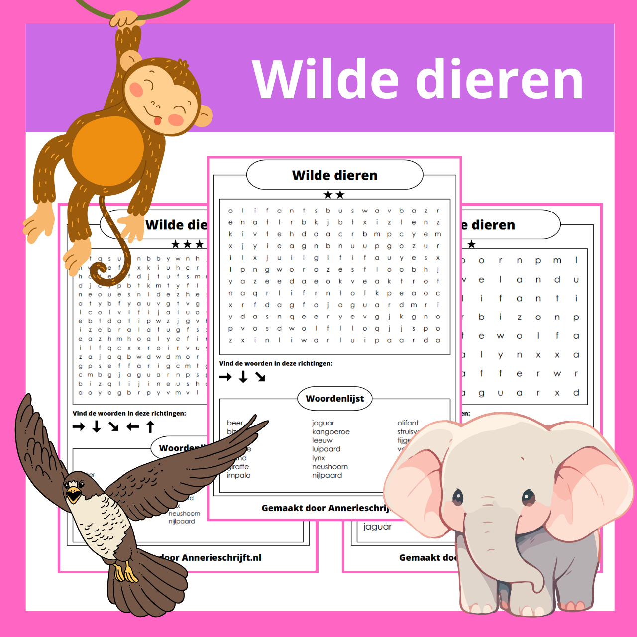 Wilde dieren woordzoeker