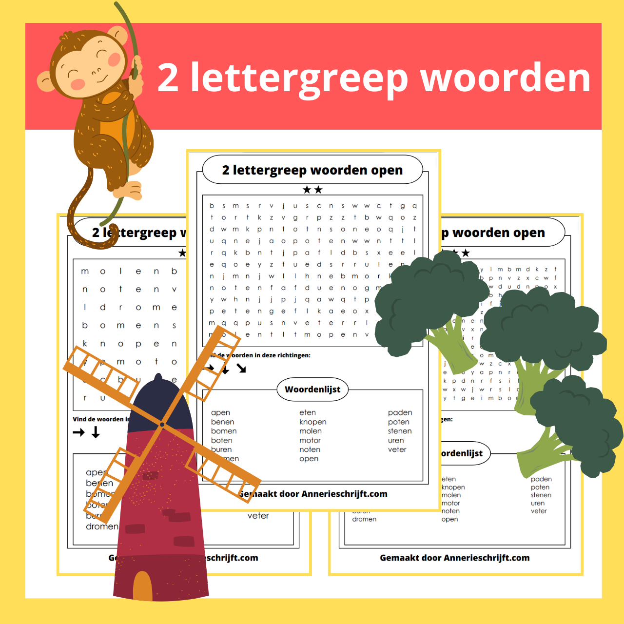 2 lettergreep woorden open woordzoeker