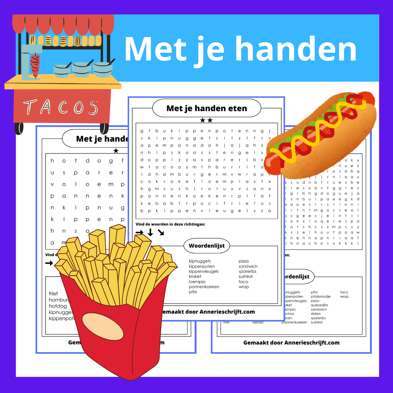 Met je handen eten woordzoeker