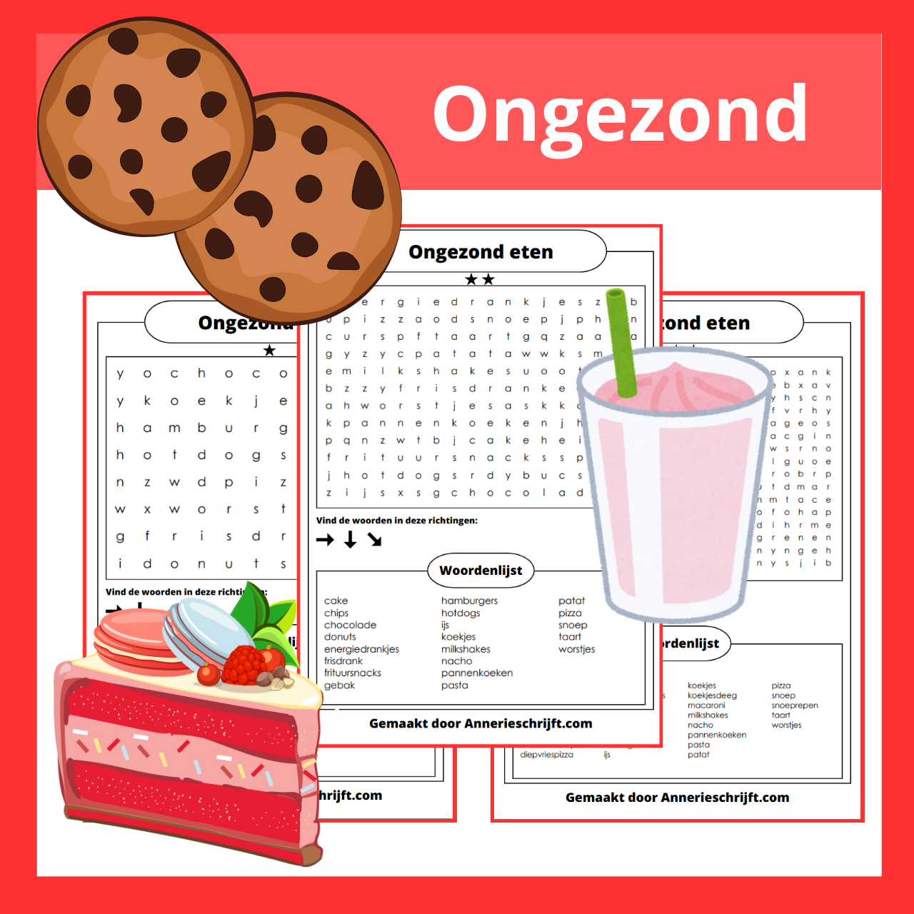 Ongezond eten woordzoeker
