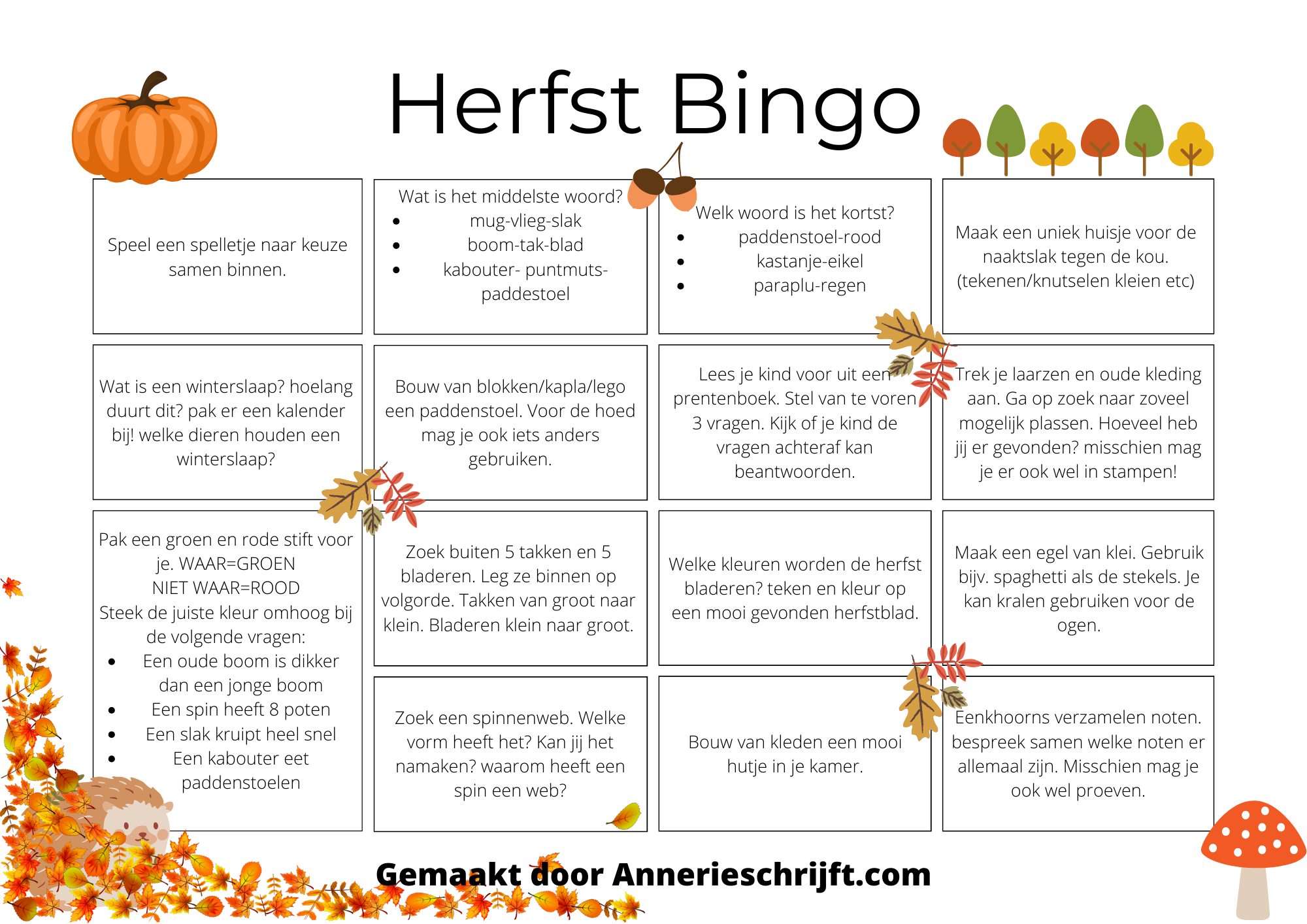 Herfst bingo