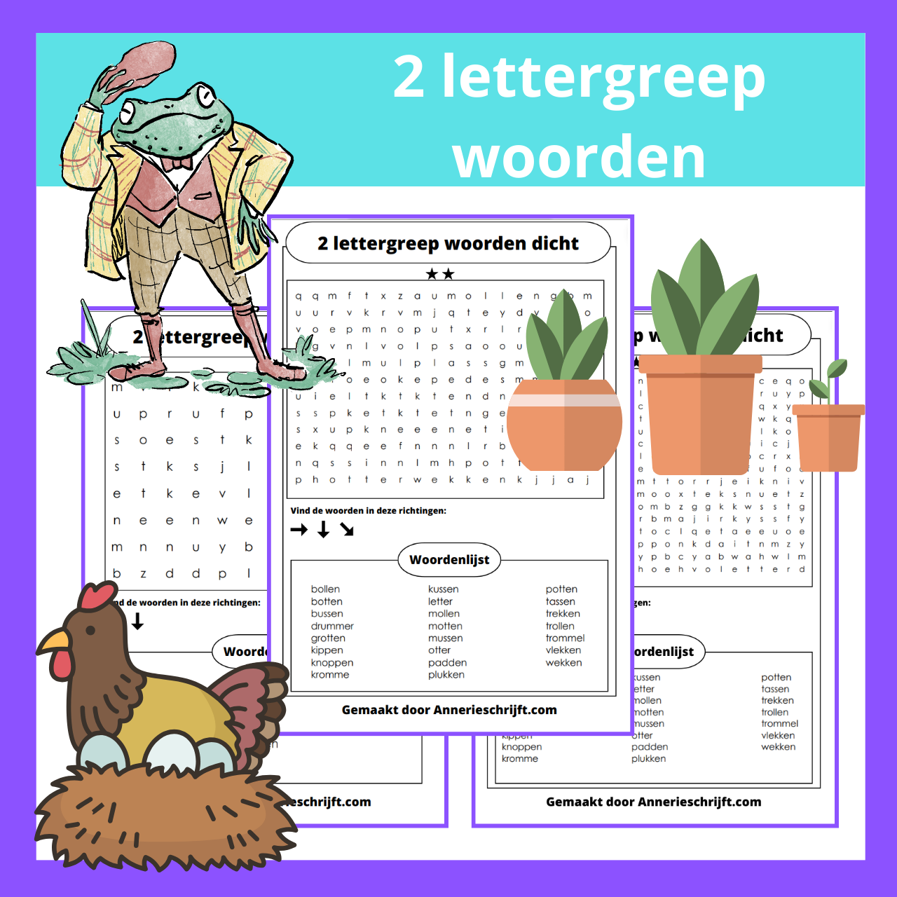 2 lettergreep woorden dicht woordzoeker