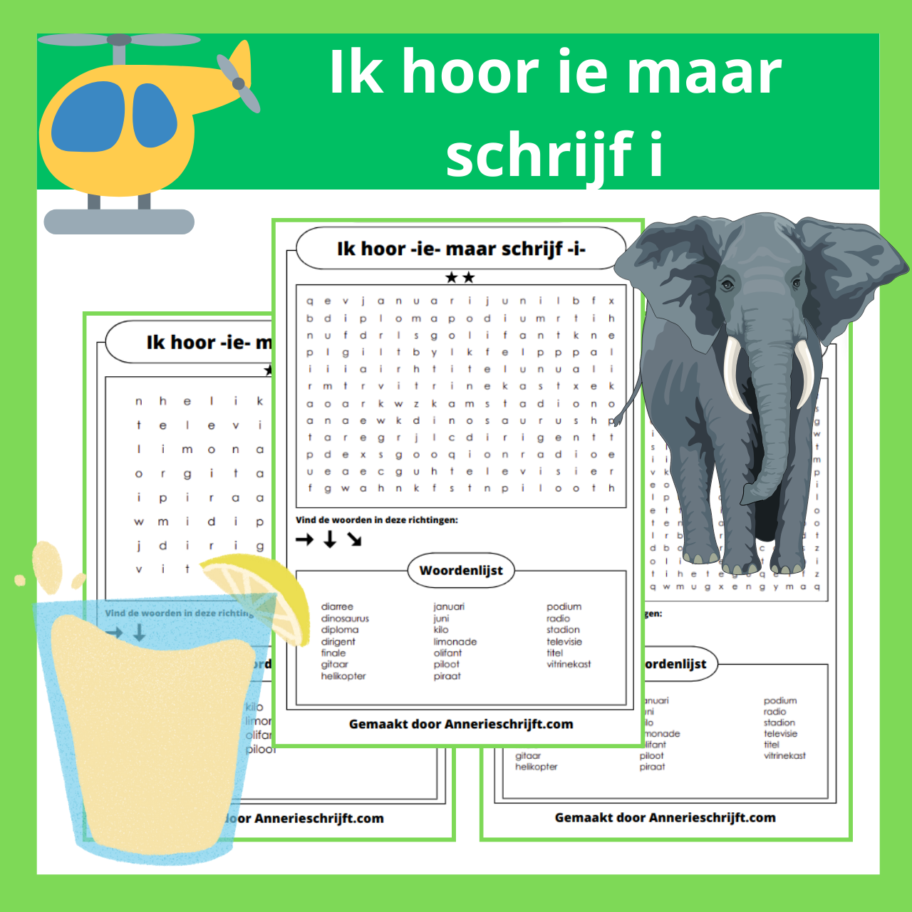 Ik hoor -ie- maar schrijf -i-Woordzoeker