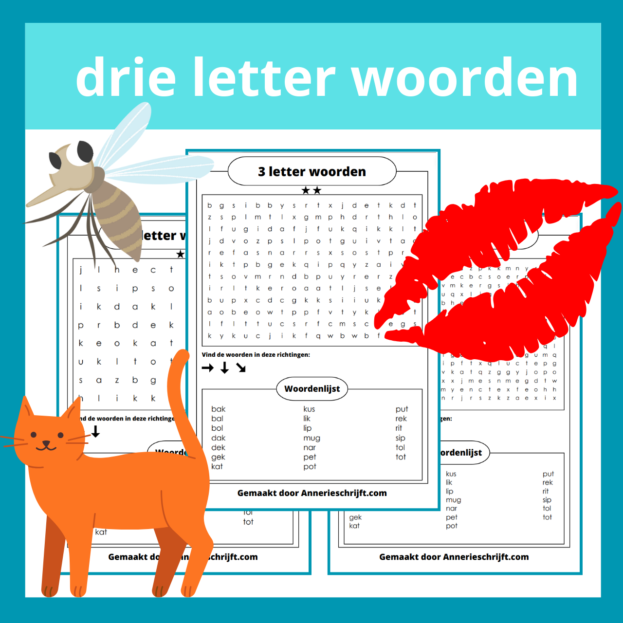 drie letter woorden woordzoeker