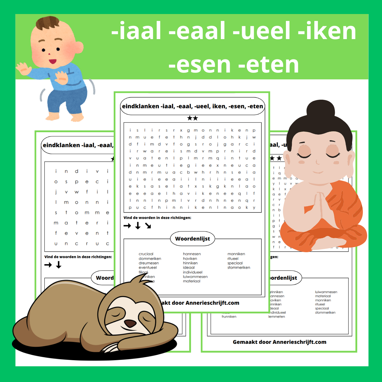 eindklanken -iaal, —eaal, -ueel, -iken, —esen, -eten woordzoeker