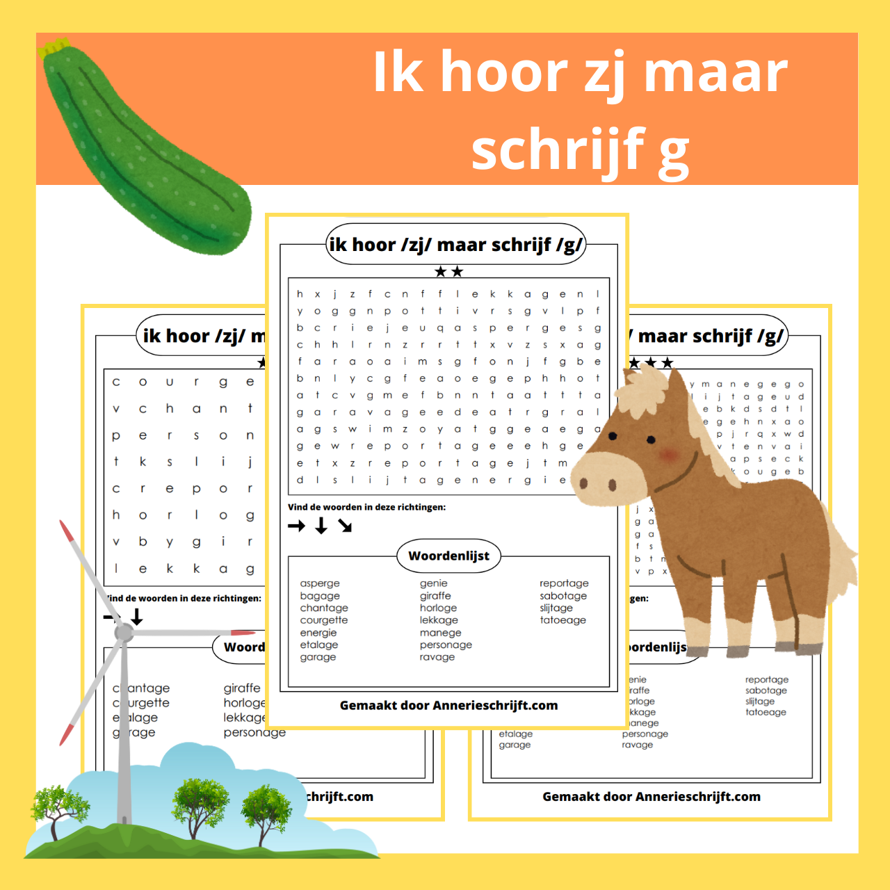 ik hoor /zj/ maar schrijf /g/ woordzoeker